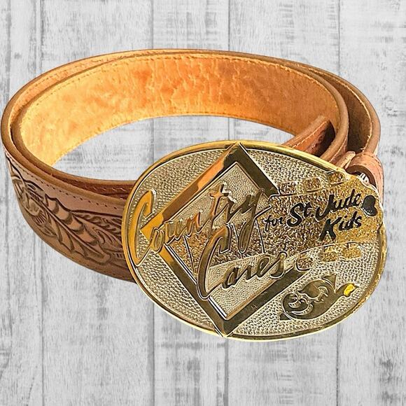 Country Cares Western Oval Belt Buckle Gold/Silver SZ 40 Belt St Judes Hospital - Picture 2 of 8
